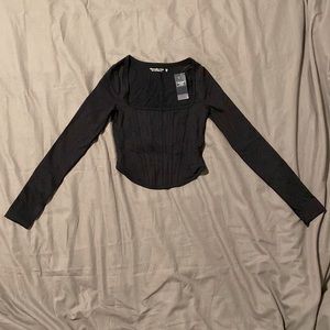 Long sleeve corset scoop neck cropped